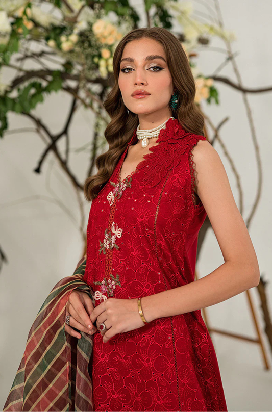 3PC Dhanak Chikankari Embroidered With Digital Printed Organza Dupatta-111