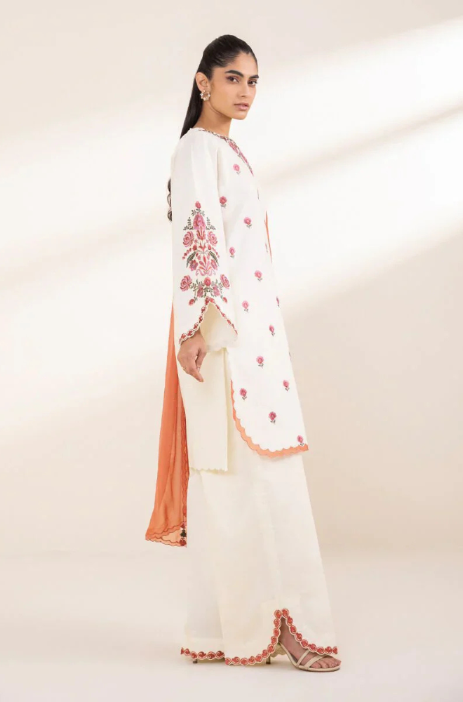 Lawn-3PC Embroidered Shirt with Chiffon Dupatta- 1297