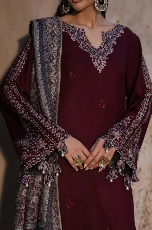 Dhanak-3PC Embroidered Shirt with Digital Printed Wool Shawl - 3537