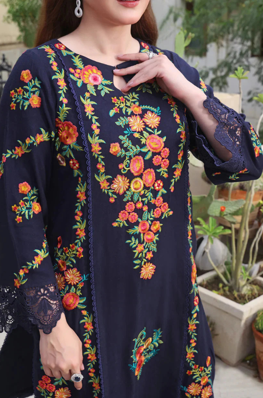 Dhanak-3PC Embroidered Shirt with Digital Printed Wool Shawl - 3545
