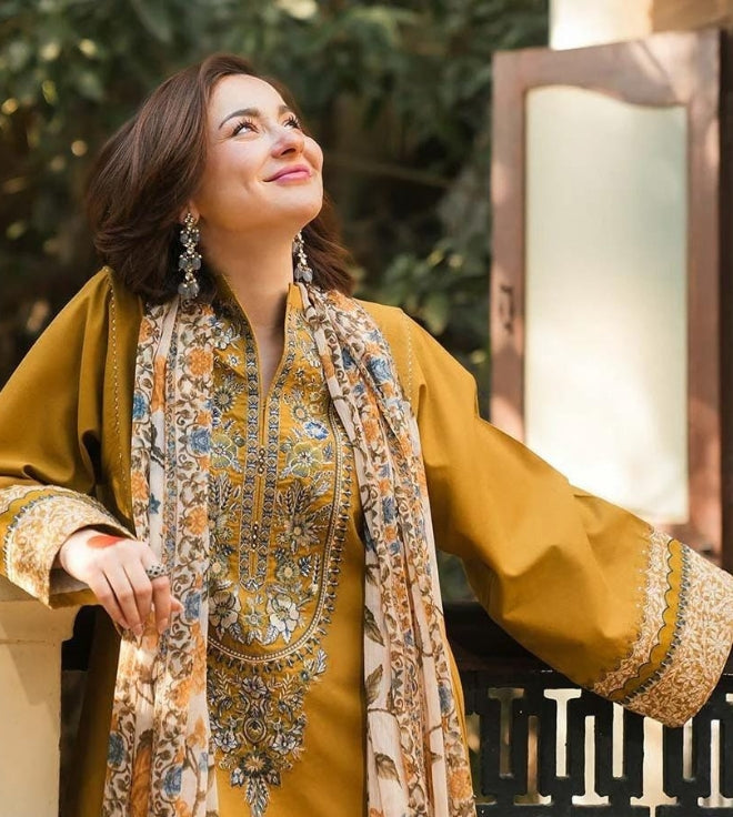 3 Piece Unstiched Embroidery Dhanak mz899