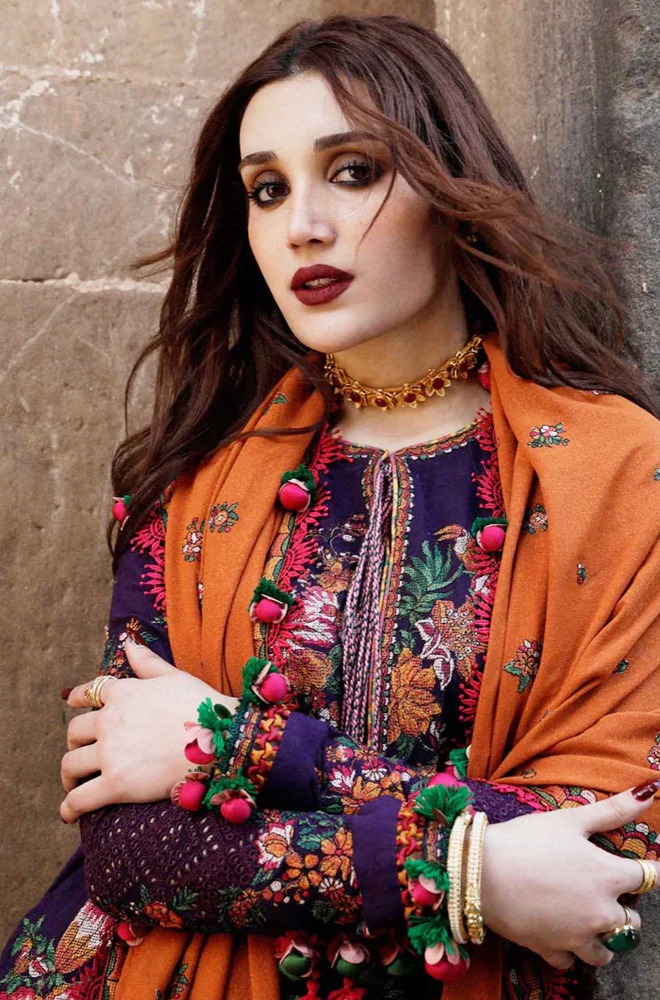 Dhanak 3PC Embroidered Shirt with Embroidered Dhanak Shawl -1304