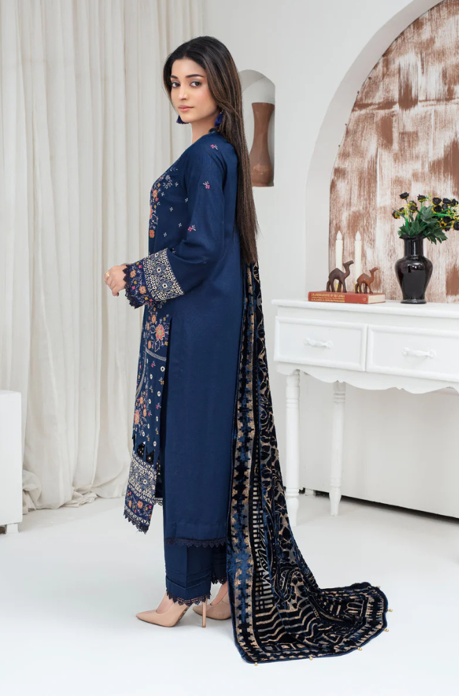 CREATION Dhanak 3PC Chikankari Embroidered Shirt With Velvet Plachi Shawl- 2103