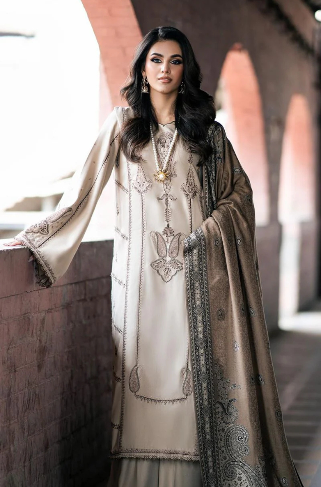 3PC Dhanak Embroidered Shirt With Digital Printed Shawl-257