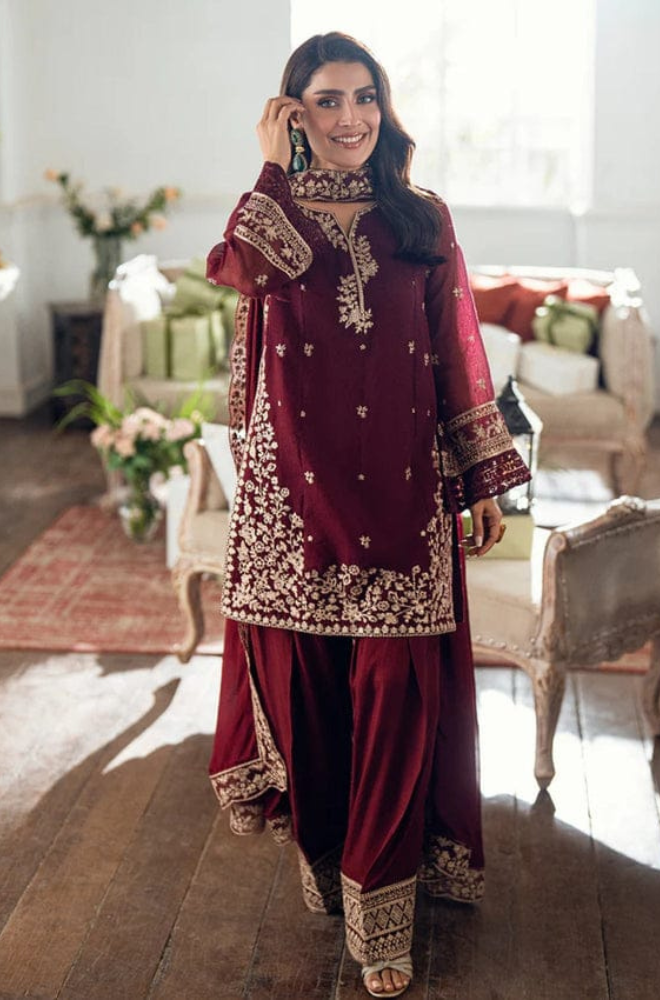 Dhanak-3PC Embroidered Shirt with Dhanak Embroidered Dupatta - 3524