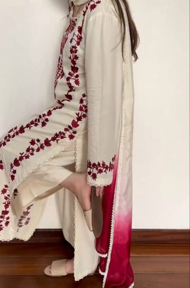 Dhanak-3PC Embroidered Shirt with Chiffon Tie and Dye Dupatta - 3509