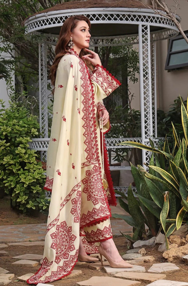 Dhanak 3PC Embroidered Shirt with Dhanak Embroidered Dupatta-3514