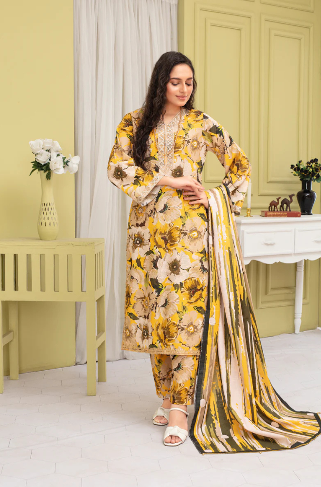 CREATION KHADDAR 3PC WITH KHADDAR PRINTED SHIRT & TROUSER-910