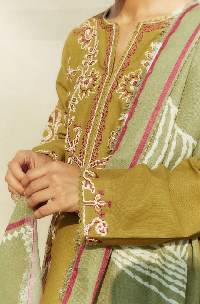 3PC Dhanak Embroidered Shirt With Digital Printed Shawl-271