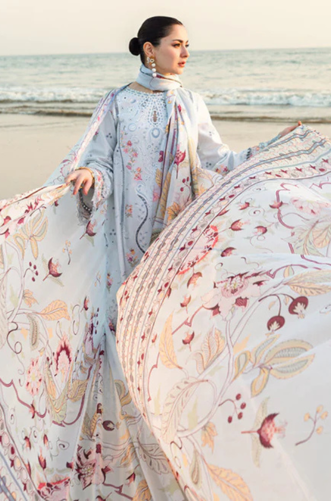 Lawn-3PC Embroidered Shirt with Digital Printed Jacquard Dupatta-1381