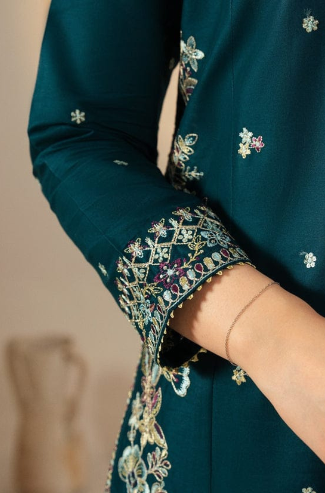 Dhanak-3PC Embroidered Shirt with Chiffon Embroidered Dupatta - 3531