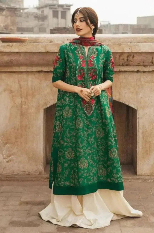 3PC Embroidered With Digital Printed Wool Shawl-216