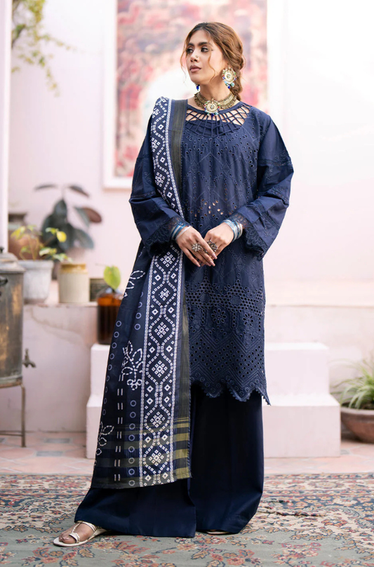 3PC Chikankari Dhanak Embroidered With Digital Printed Wool Shawl-118