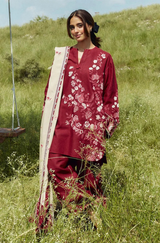 3PC Dhanak Embroidered Shirt With Digital Printed Shawl-282