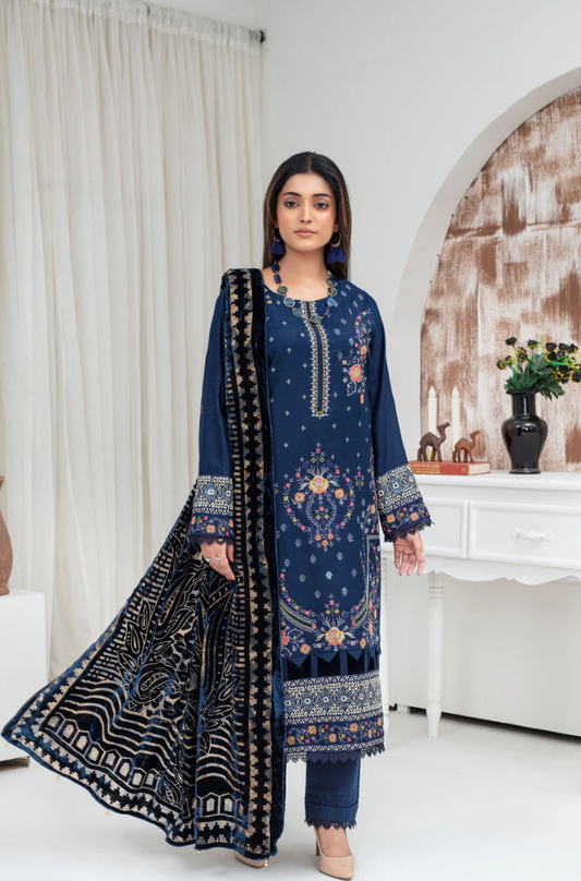 CREATION Dhanak 3PC Chikankari Embroidered Shirt With Velvet Plachi Shawl- 2103