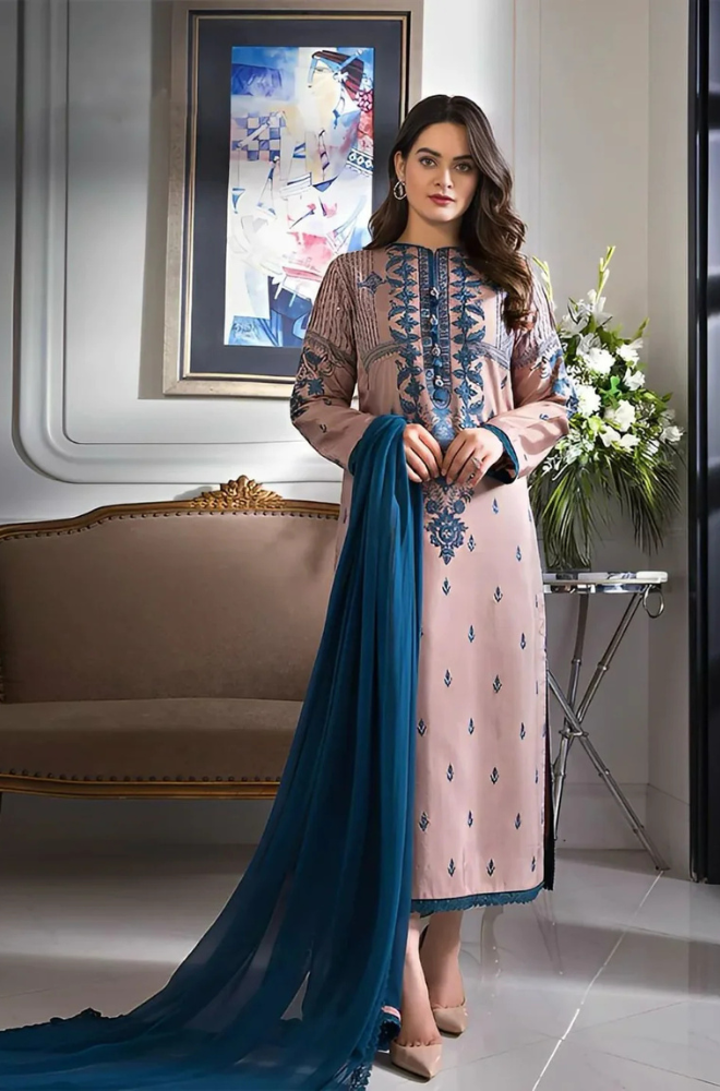 Dhanak 3PC Embroidered Shirt with Chiffon Dupatta-142