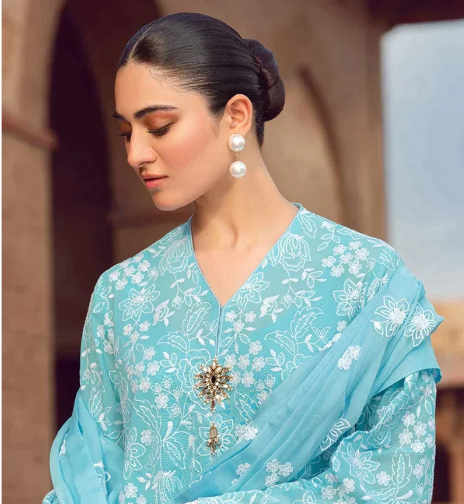Bareeze Linen 3PC Embroidered With Chiffon Embroidered Dupatta-674