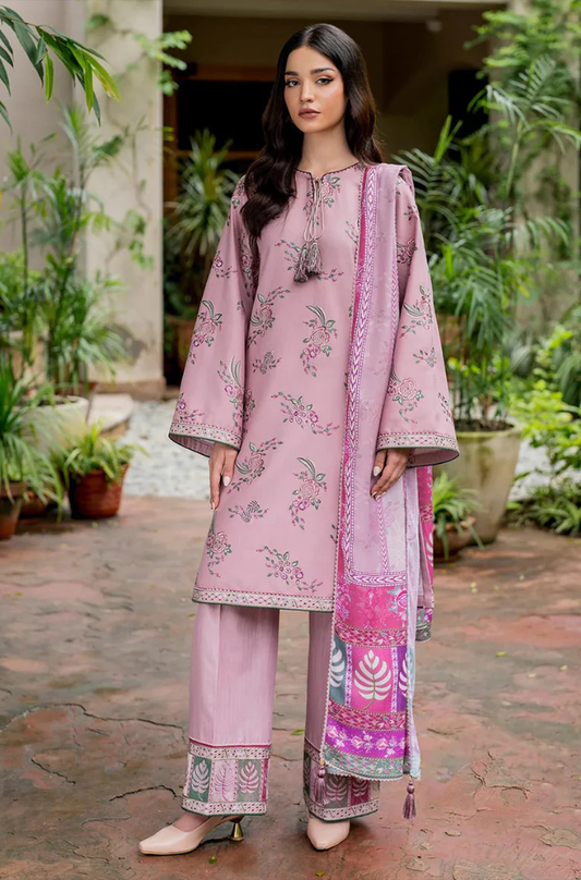 3PC Dhanak Embroidered Shirt With Digital Printed Shawl-288