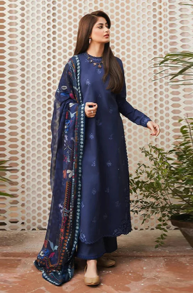 3PC DHANAK EMBROIDERED SHIRT WITH PRINTED WOOL SHAWL-666