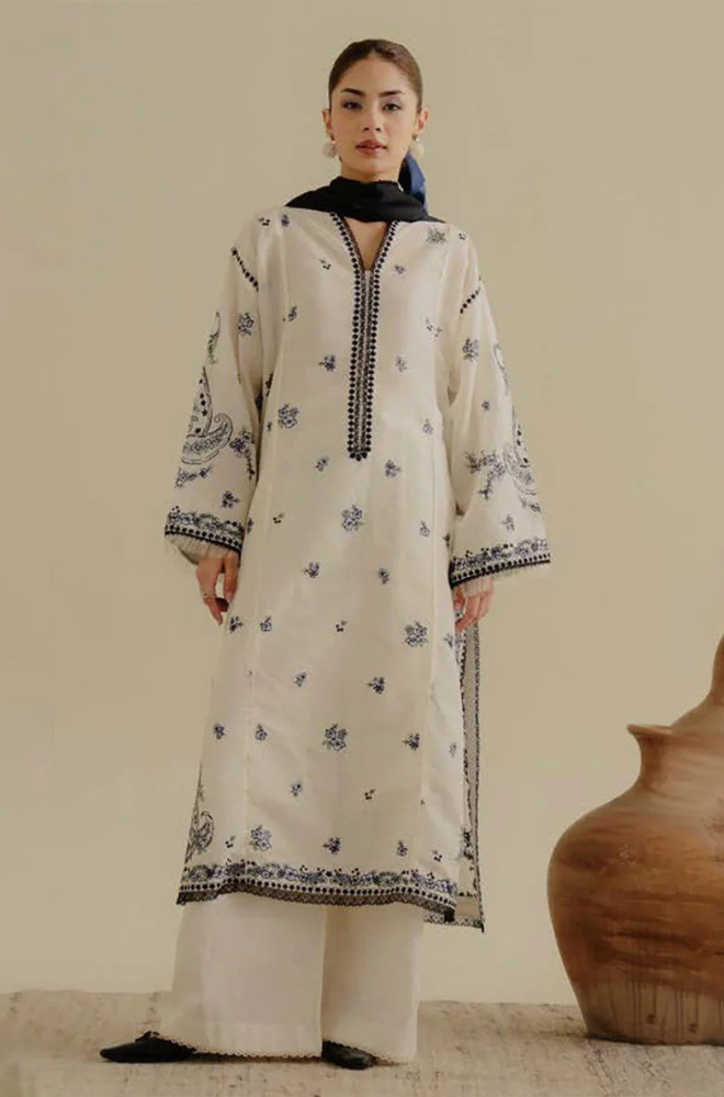 Lawn-3PC Embroidered Shirt with Digital Printed Jacquard Dupatta-1400