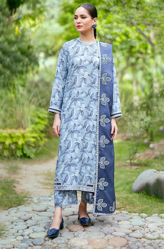 3PC-Printed Lawn Zarri Shirt With Voile Printed Dupatta-1527