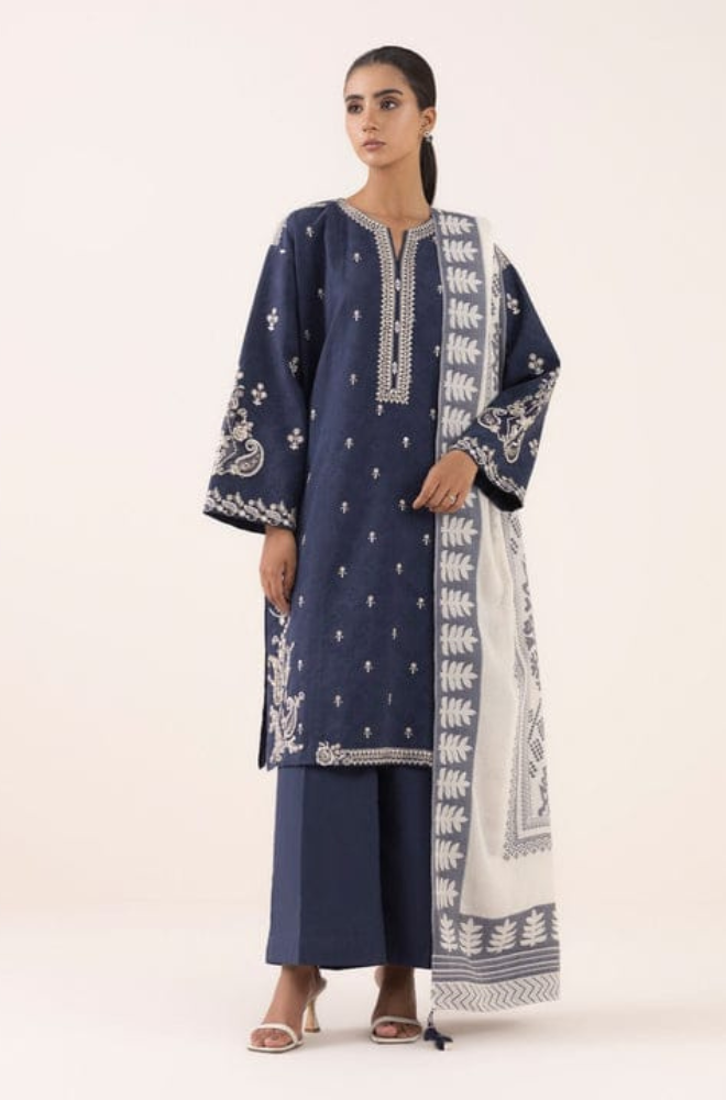 Dhanak-3PC Embroidered Shirt with Digital Printed Wool Shawl - 3511