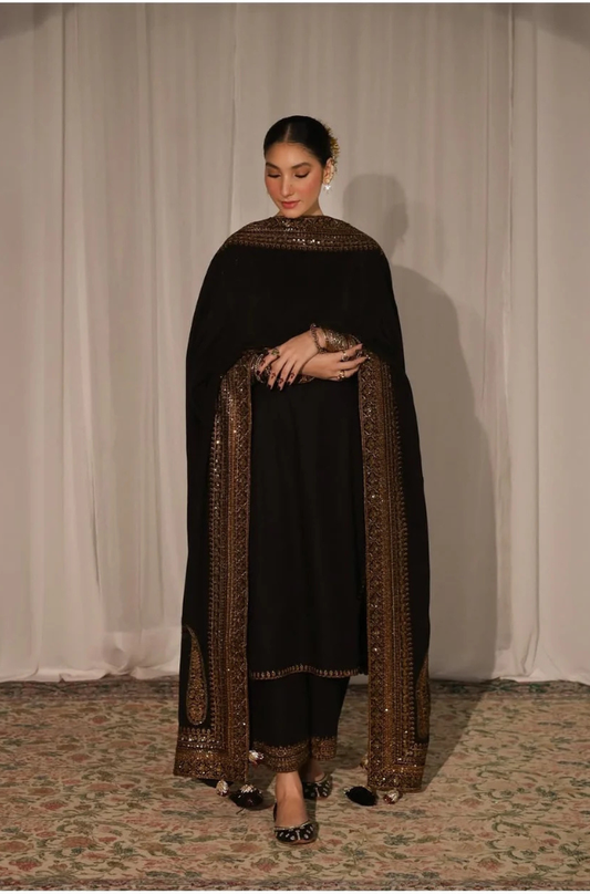 Dhanak-3PC Embroidered Shirt with Organza Sequins Embroidered Dupatta- 3373