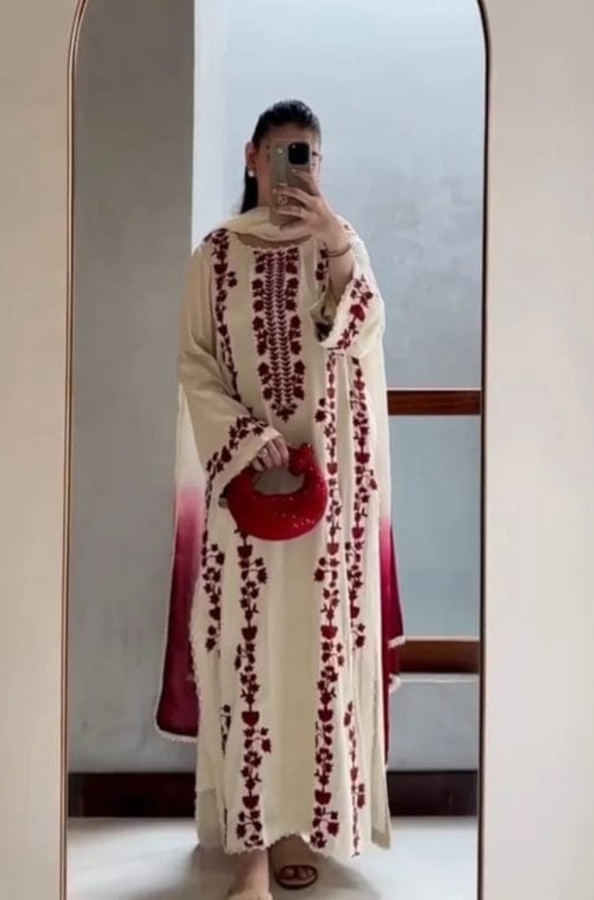 Dhanak-3PC Embroidered Shirt with Chiffon Tie and Dye Dupatta - 3509