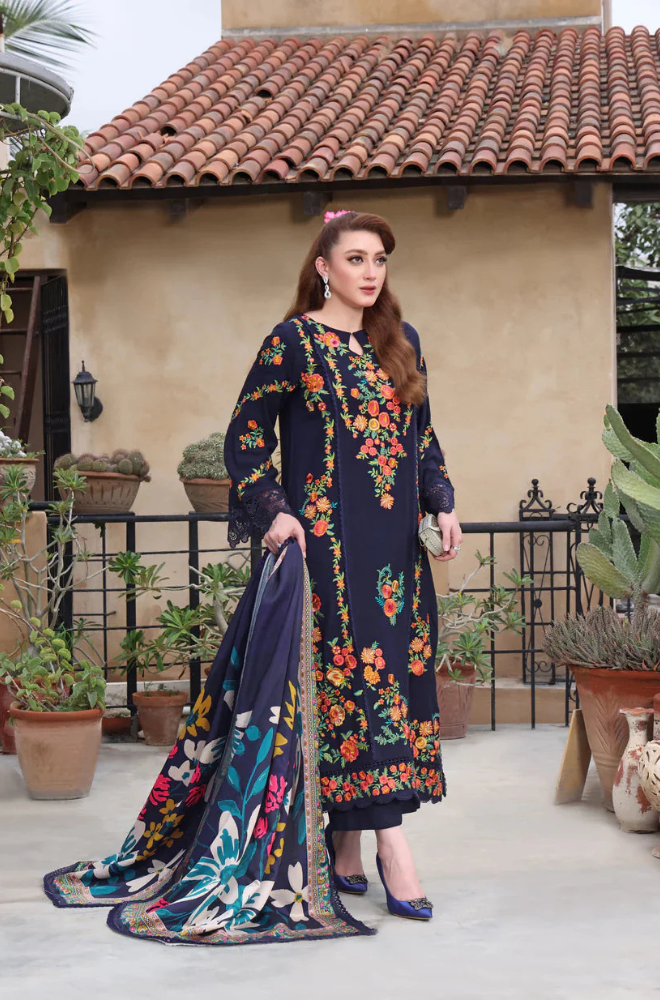 Dhanak-3PC Embroidered Shirt with Digital Printed Wool Shawl - 3545