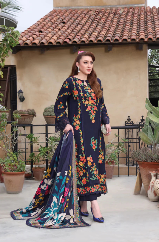 Dhanak-3PC Embroidered Shirt with Digital Printed Wool Shawl - 3545
