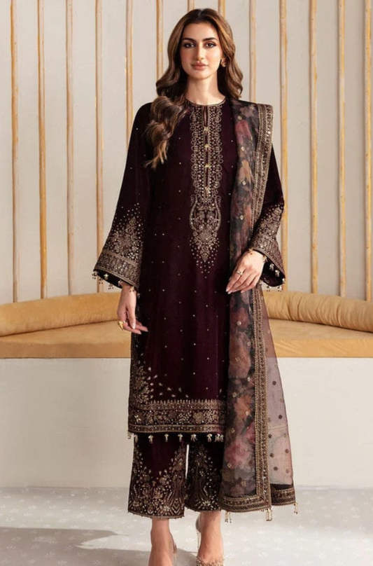 Velvet-3pc Embroidered with Organza Embroidered Dupatta-956