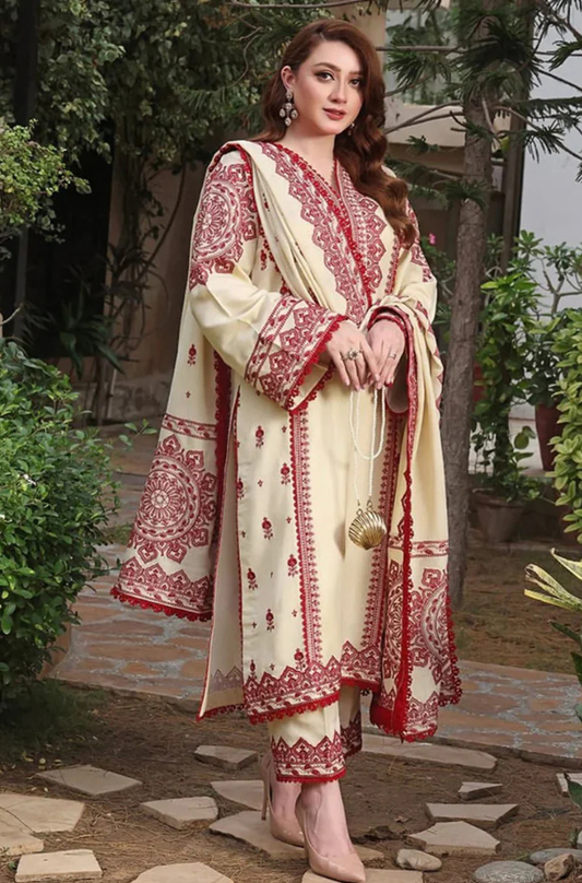 Dhanak 3PC Embroidered Shirt with Dhanak Embroidered Dupatta-3514