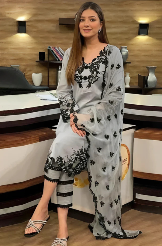 Linen 3PC Embroidered Shirt with Chiffon Embroidered Duaptta-925