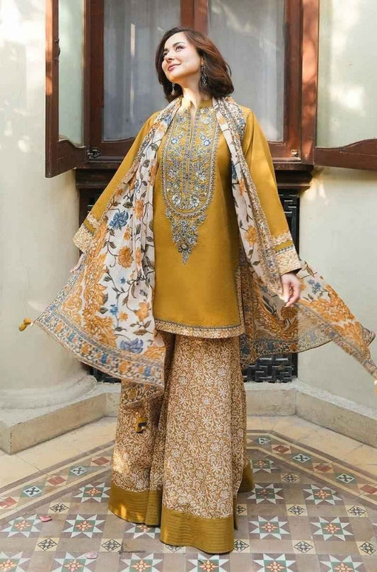 3 Piece Unstiched Embroidery Dhanak mz899