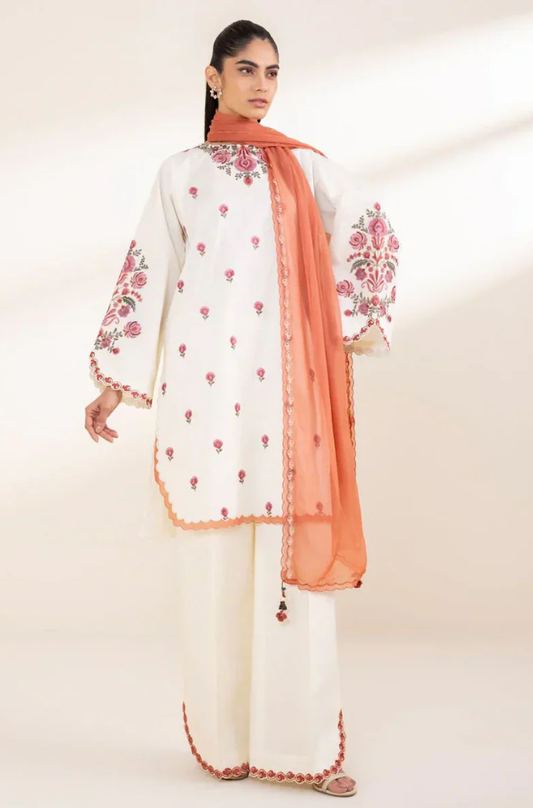 Lawn-3PC Embroidered Shirt with Chiffon Dupatta- 1297