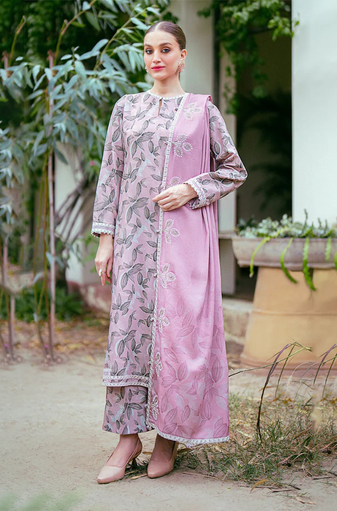 3PC-Printed Lawn Zarri Shirt With Voile Printed Dupatta-1522