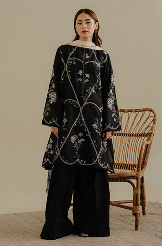 Lawn-3PC Embroidered Shirt with Digital Printed Jacquard Dupatta-1384