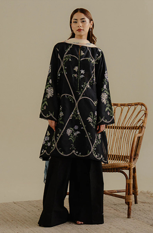 Lawn-3PC Embroidered Shirt with Digital Printed Jacquard Dupatta-1384