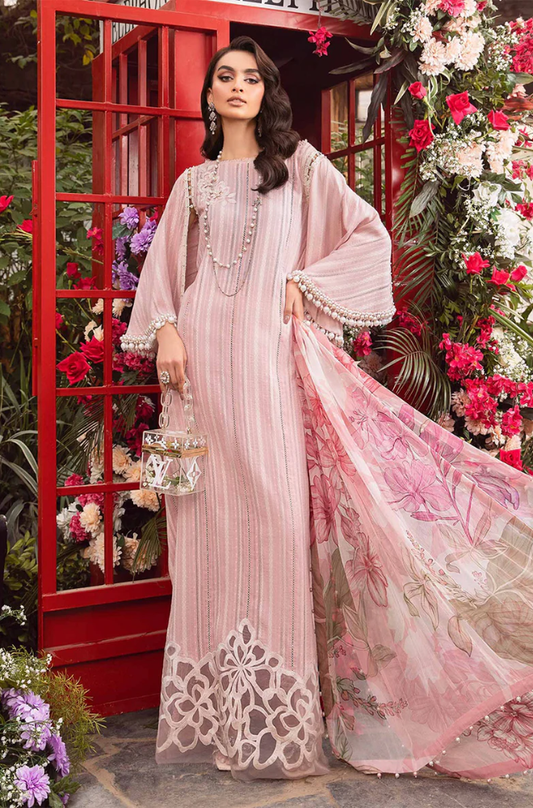 3PC-Printed Lawn Zarri Shirt With Voile Printed Dupatta-1530