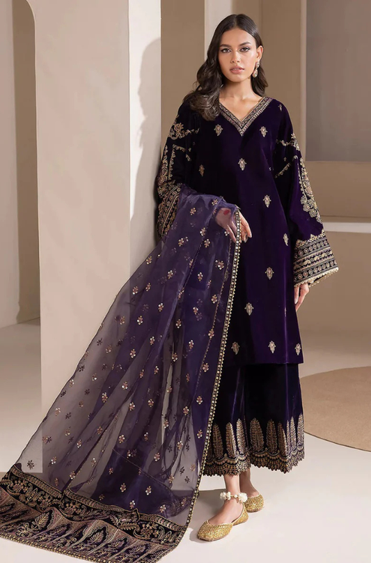 Velvet-3pc Embroidered with Organza Embroidered Dupatta-953