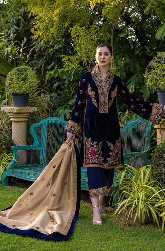 Velvet-3pc Embroidered with Masoori Embroidered Dupatta-954