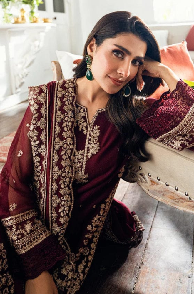 Dhanak-3PC Embroidered Shirt with Dhanak Embroidered Dupatta - 3524