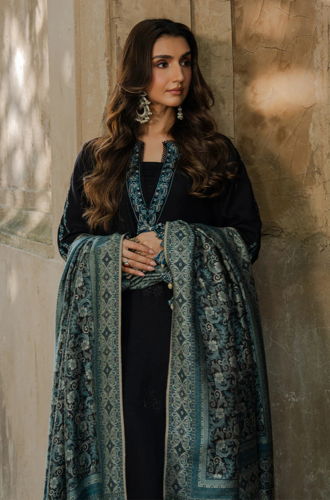 Dhanak-3PC Embroidered Shirt with Digital Printed Wool Shawl - 3552