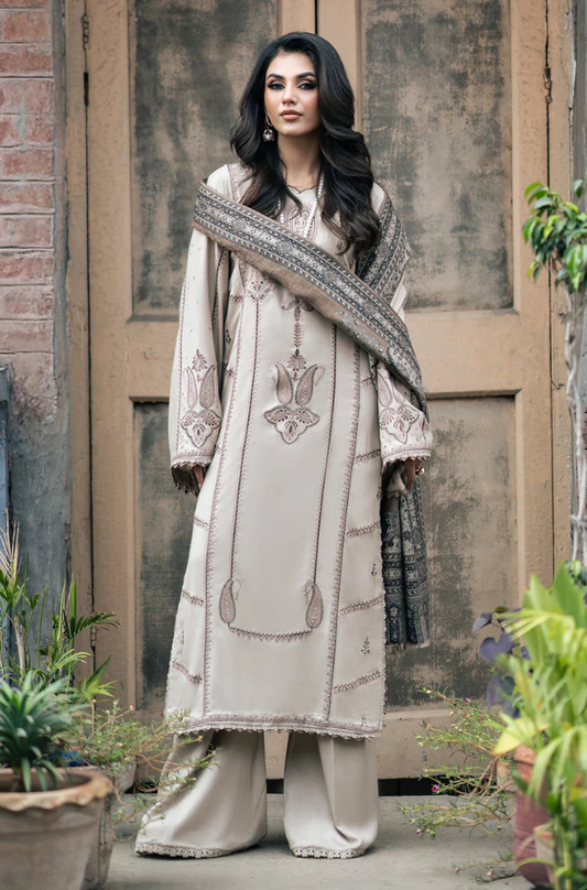 3PC Dhanak Embroidered Shirt With Digital Printed Shawl-257