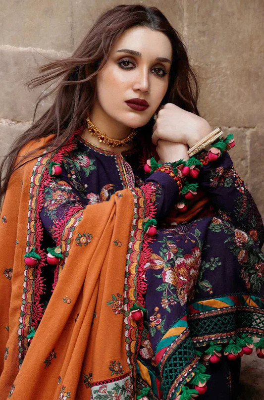 Dhanak 3PC Embroidered Shirt with Embroidered Dhanak Shawl -1304