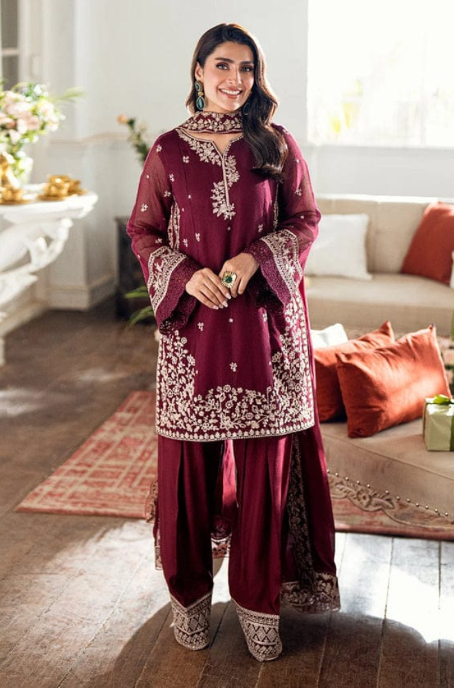 Dhanak-3PC Embroidered Shirt with Dhanak Embroidered Dupatta - 3524