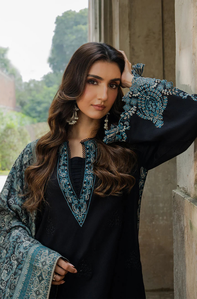 Dhanak-3PC Embroidered Shirt with Digital Printed Wool Shawl - 3552
