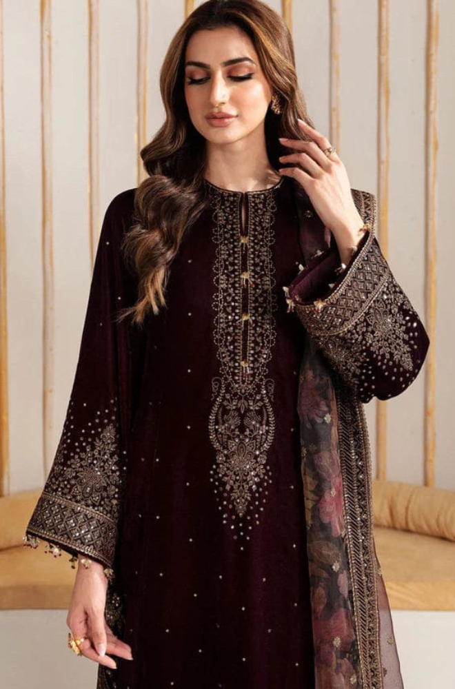 Velvet-3pc Embroidered with Organza Embroidered Dupatta-956