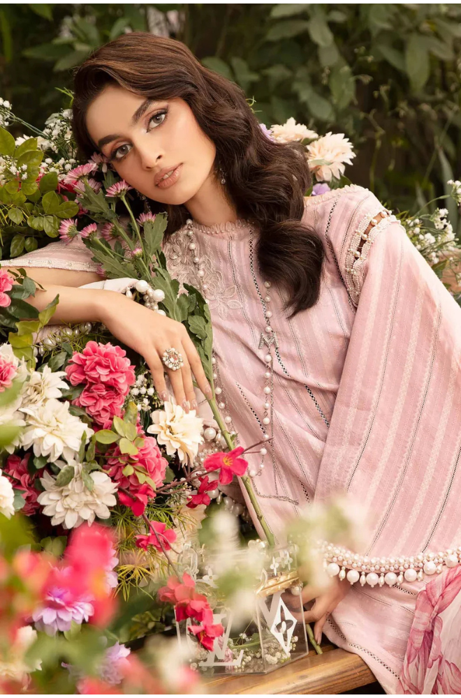 3PC-Printed Lawn Zarri Shirt With Voile Printed Dupatta-1530