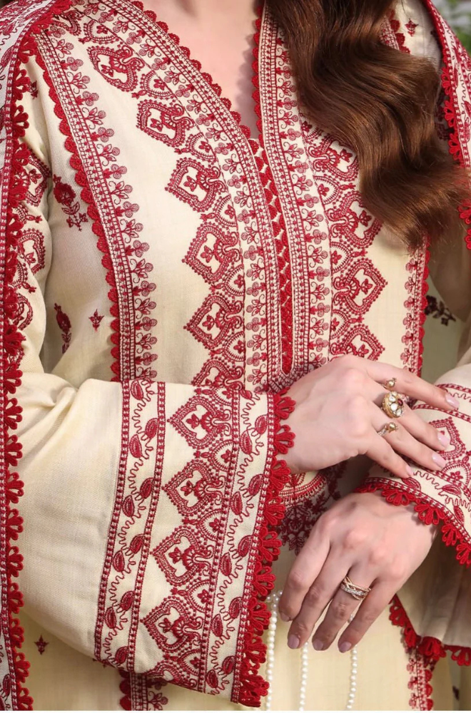 Dhanak 3PC Embroidered Shirt with Dhanak Embroidered Dupatta-3514